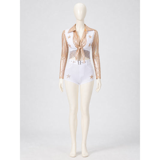 Two-Piece White and Gold Stage Costume front view