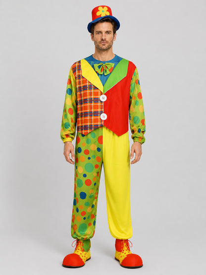 Clown Costume for the Stage, Jumpsuit with Vest and Hat on-model view