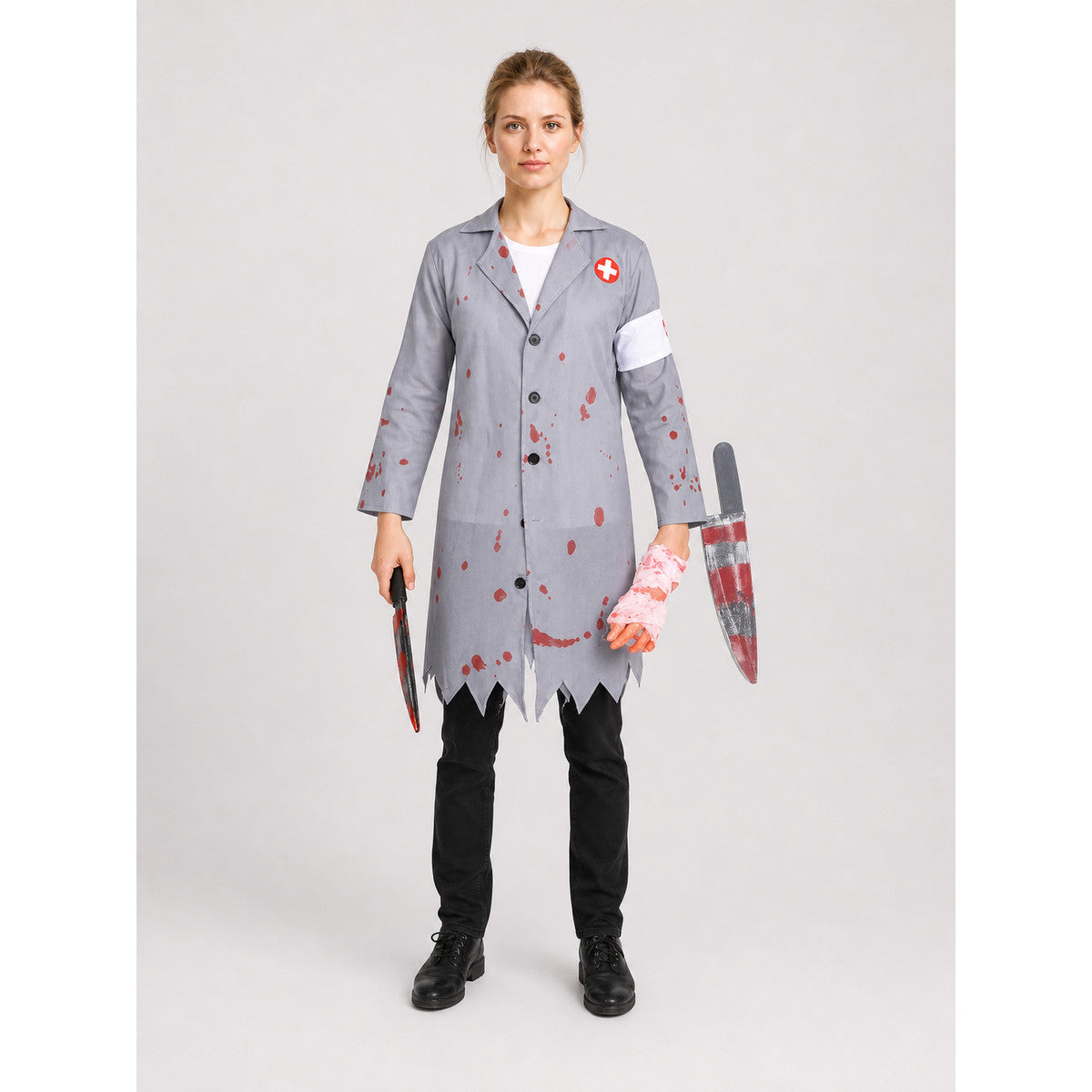 Scary Doctor Costume with Blood Stains for Halloween on-model view