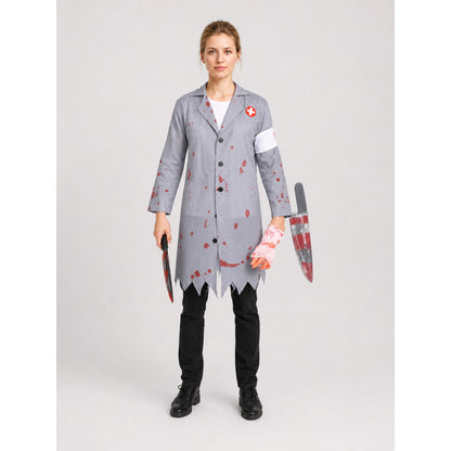 Scary Doctor Costume with Blood Stains for Halloween on-model view