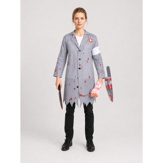 Scary Doctor Costume with Blood Stains for Halloween on-model view