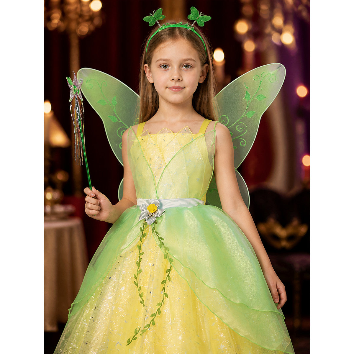 Girls' Princess Costume Set With Layered Tulle Skirt, Butterfly Wings & Star on-model view