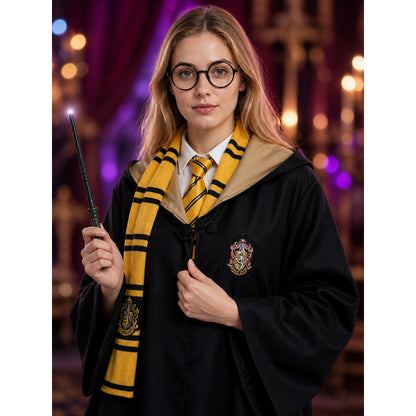 Wizard Halloween Costume Set - Hooded Robe with Scarf, Tie, Glasses, and Wand on-model view