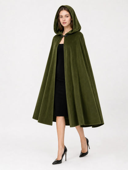 Green Carnival Cloak with a Voluminous Hood