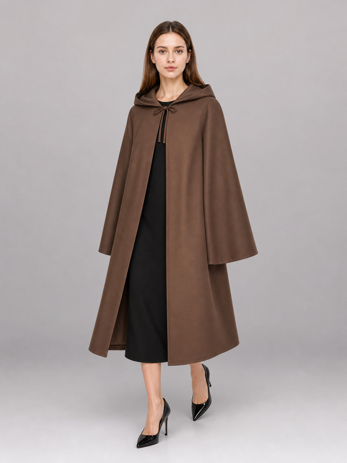 Brown Medieval Hooded Costume Cloak front view