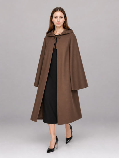 Brown Medieval Hooded Costume Cloak front view