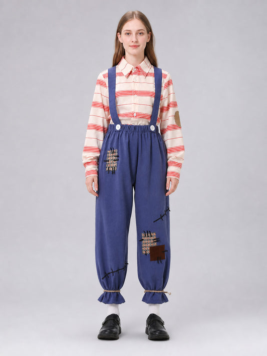 Scarecrow Costume with Pumpkin, Striped Top and Pants front view