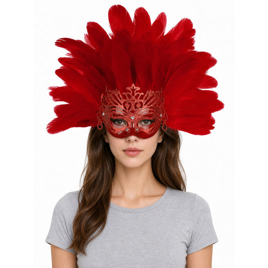 Carnival Feather Headpiece with Mask
