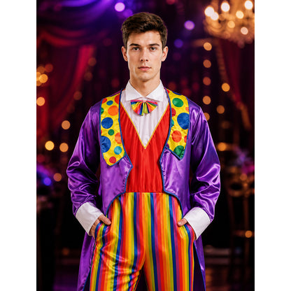 Adult Unisex Clown Halloween Costume Set with Colorful Striped Jumpsuit and