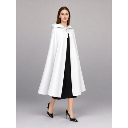 White Medieval Hooded Costume Cloak front view