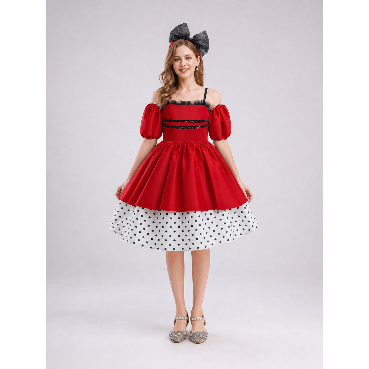 Girls' Halloween Pumpkin Costume Dress with Headband on-model view