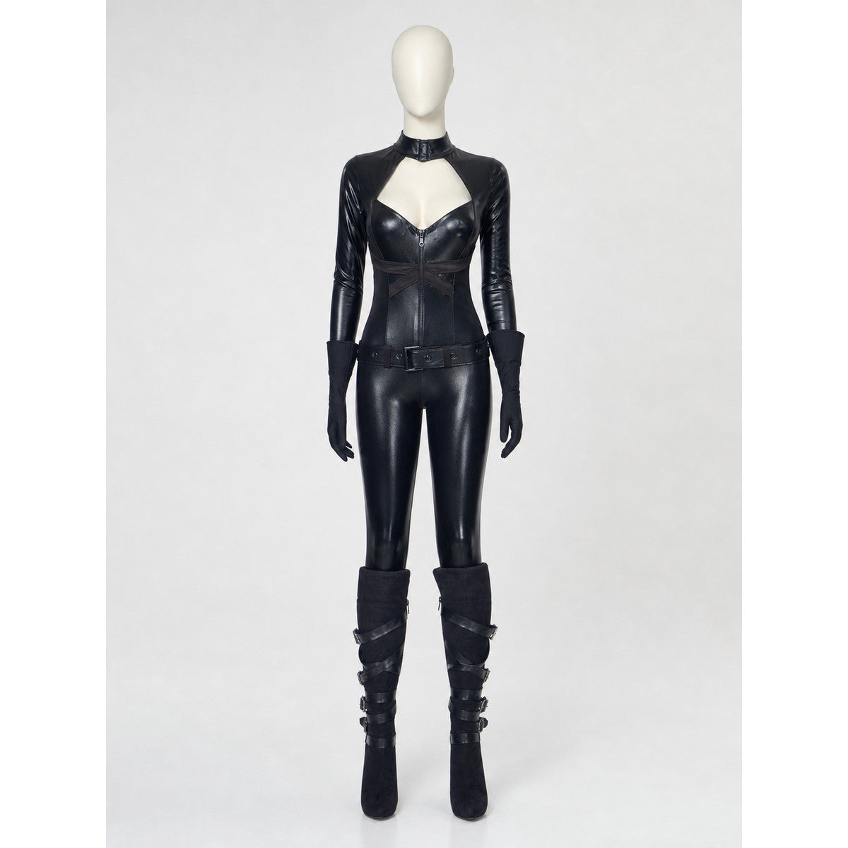 Black Animal Character Costume with Mask and Gloves on-model view