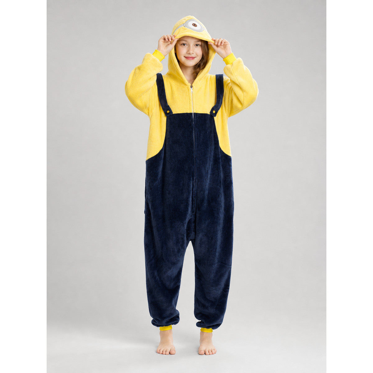 Plush hooded kigurumi jumpsuit with zipper