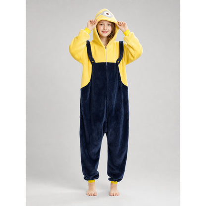 Plush hooded kigurumi jumpsuit with zipper