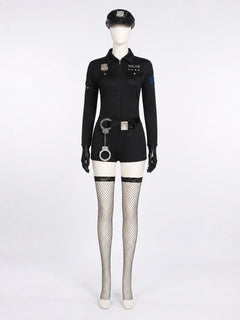 Women's Sexy Police Officer Bodysuit Costume with Hat, Belt & Handcuffs