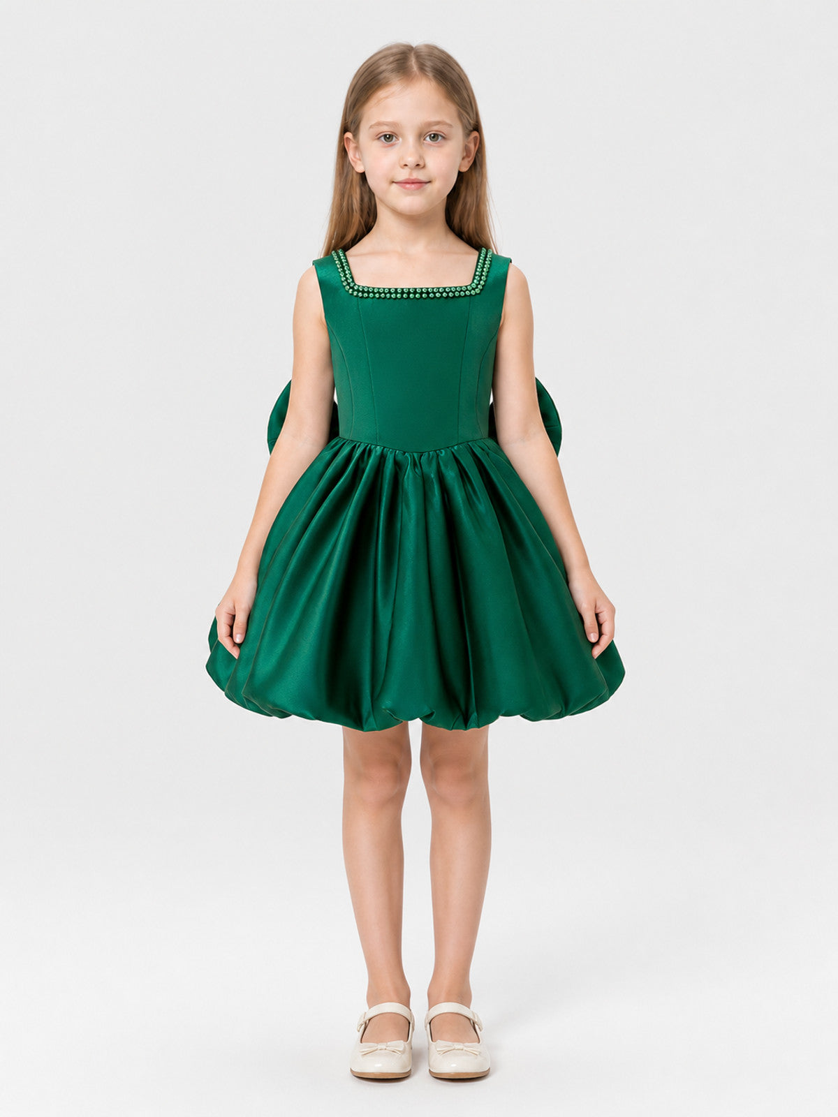 Emerald Princess Dress with a Full Skirt and Rhinestones on-model view
