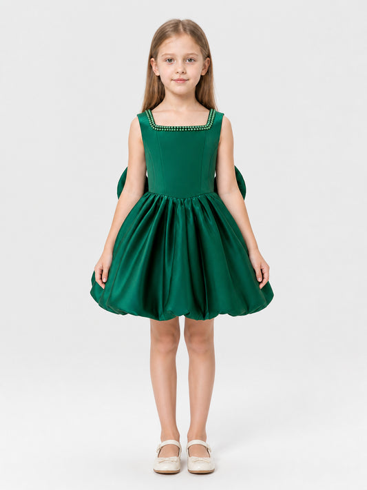 Emerald Princess Dress with a Full Skirt and Rhinestones on-model view
