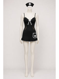 Short nurse costume with a bow and mesh panels on the sides