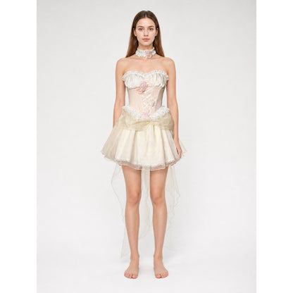 Carnival Dress with Corset, Flowers, and Train