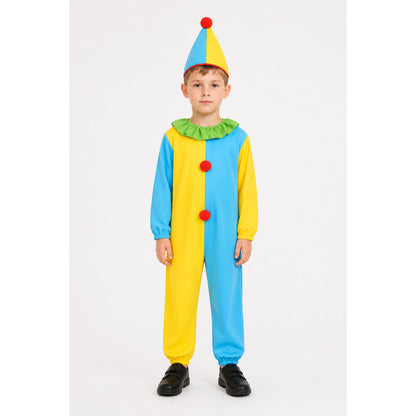 Clown Jumpsuit with Pointed Hat, Red Pom-Poms, and Ruffle main product view
