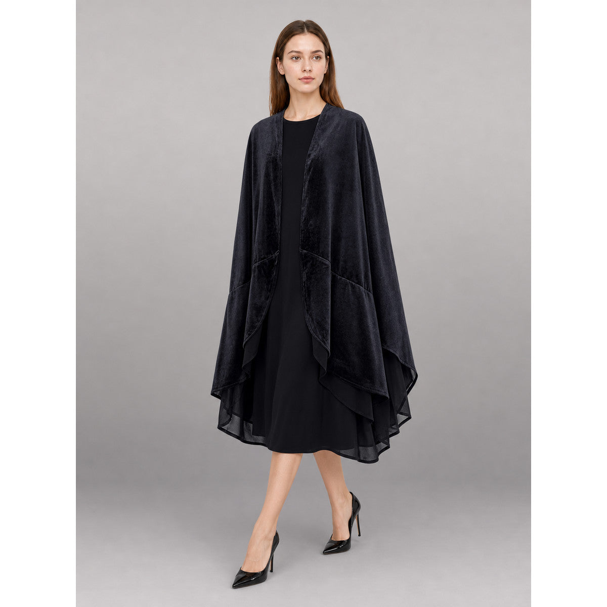 Black Carnival Cloak with Long Sleeves front view