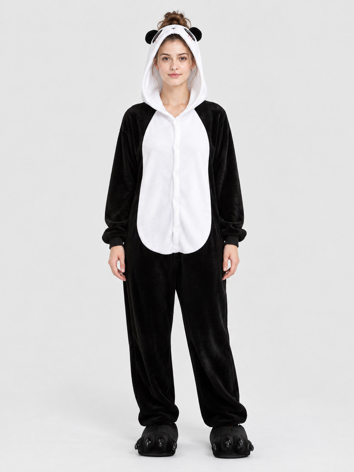 Flannel Pajama Jumpsuit with Hood and Animal Face