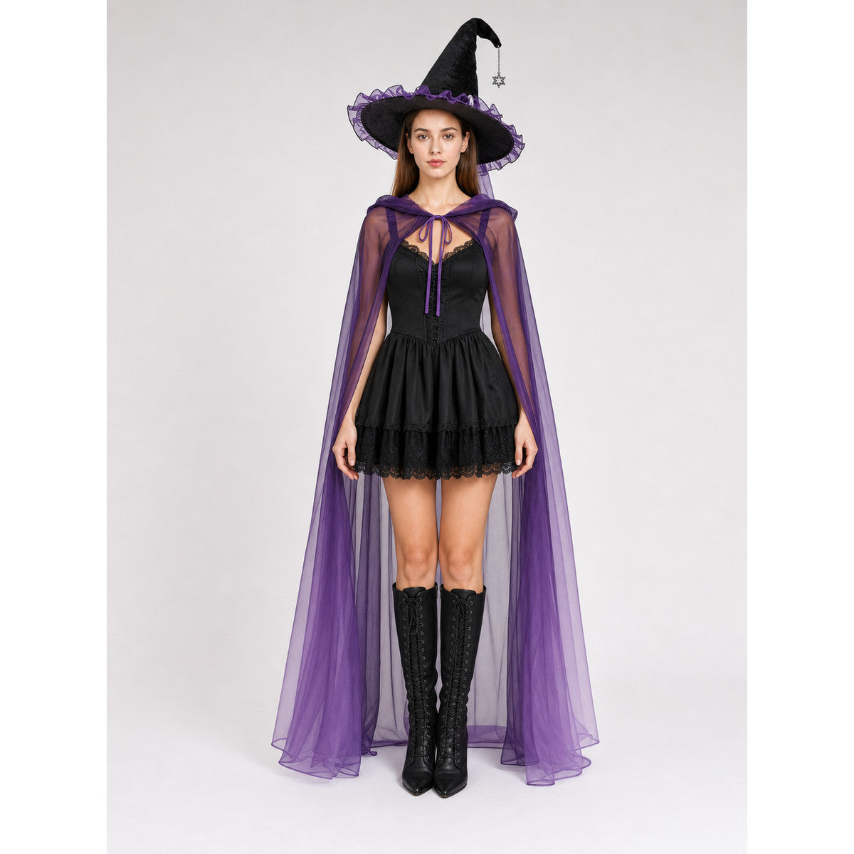 Witch Costume with Hat and Purple Cape