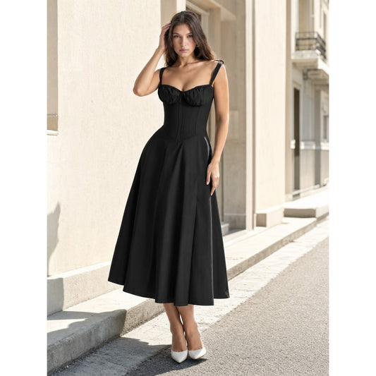 Women’s Black Spaghetti Strap Dress with a Heart-Shaped Neckline