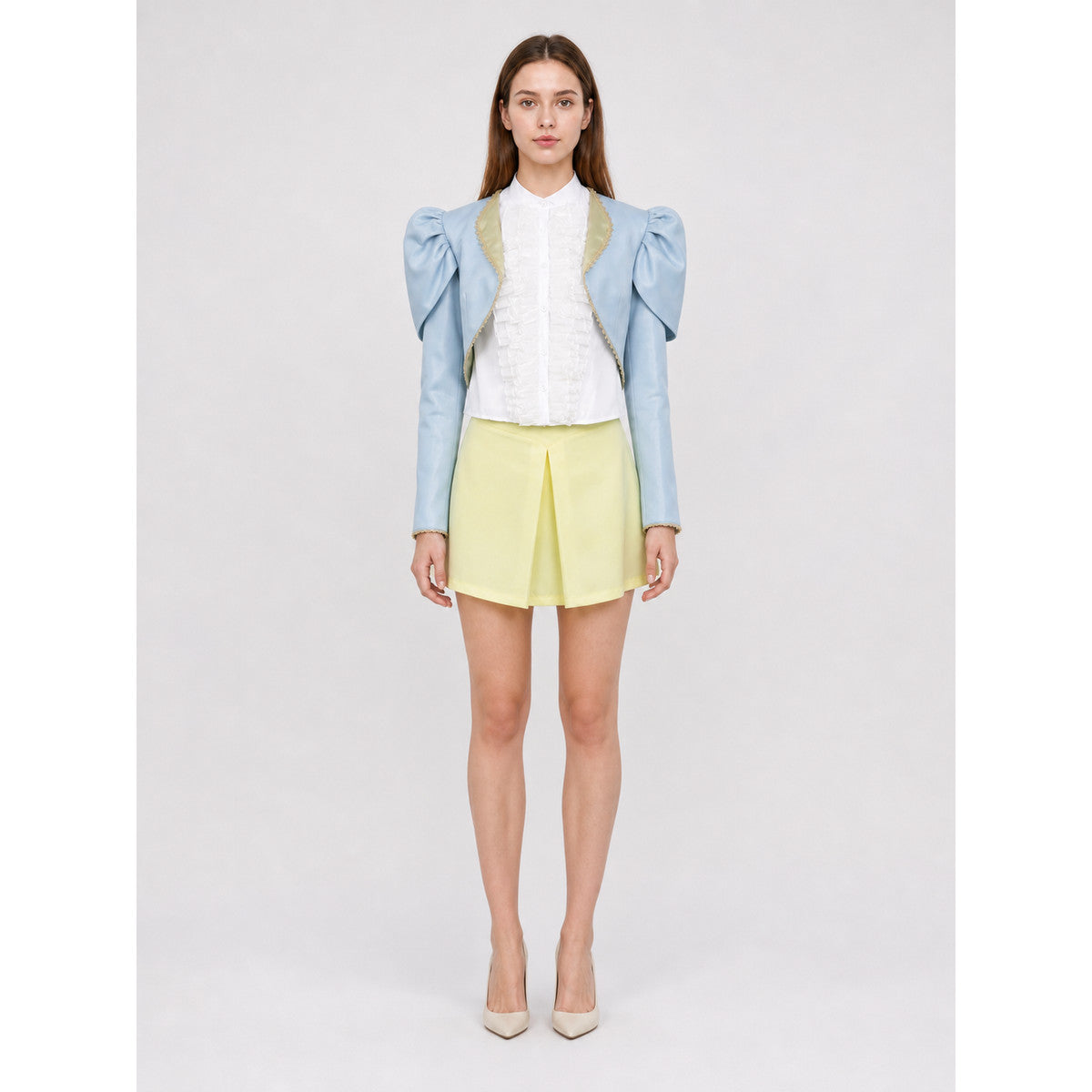 Costume Set with a Short Jacket and Puff Sleeves on-model view
