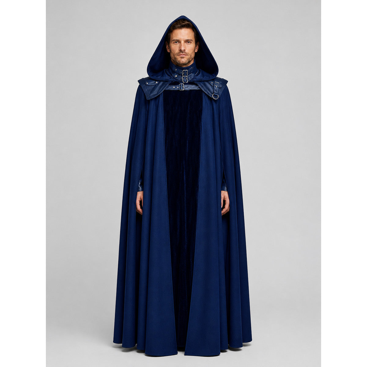 Adult Black Hooded Cloak for Halloween Cosplay on-model view