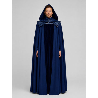 Adult Black Hooded Cloak for Halloween Cosplay on-model view