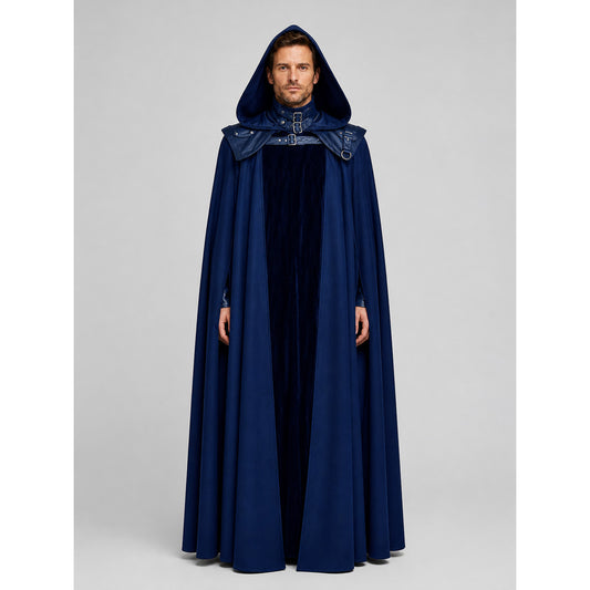 Adult Black Hooded Cloak for Halloween Cosplay on-model view