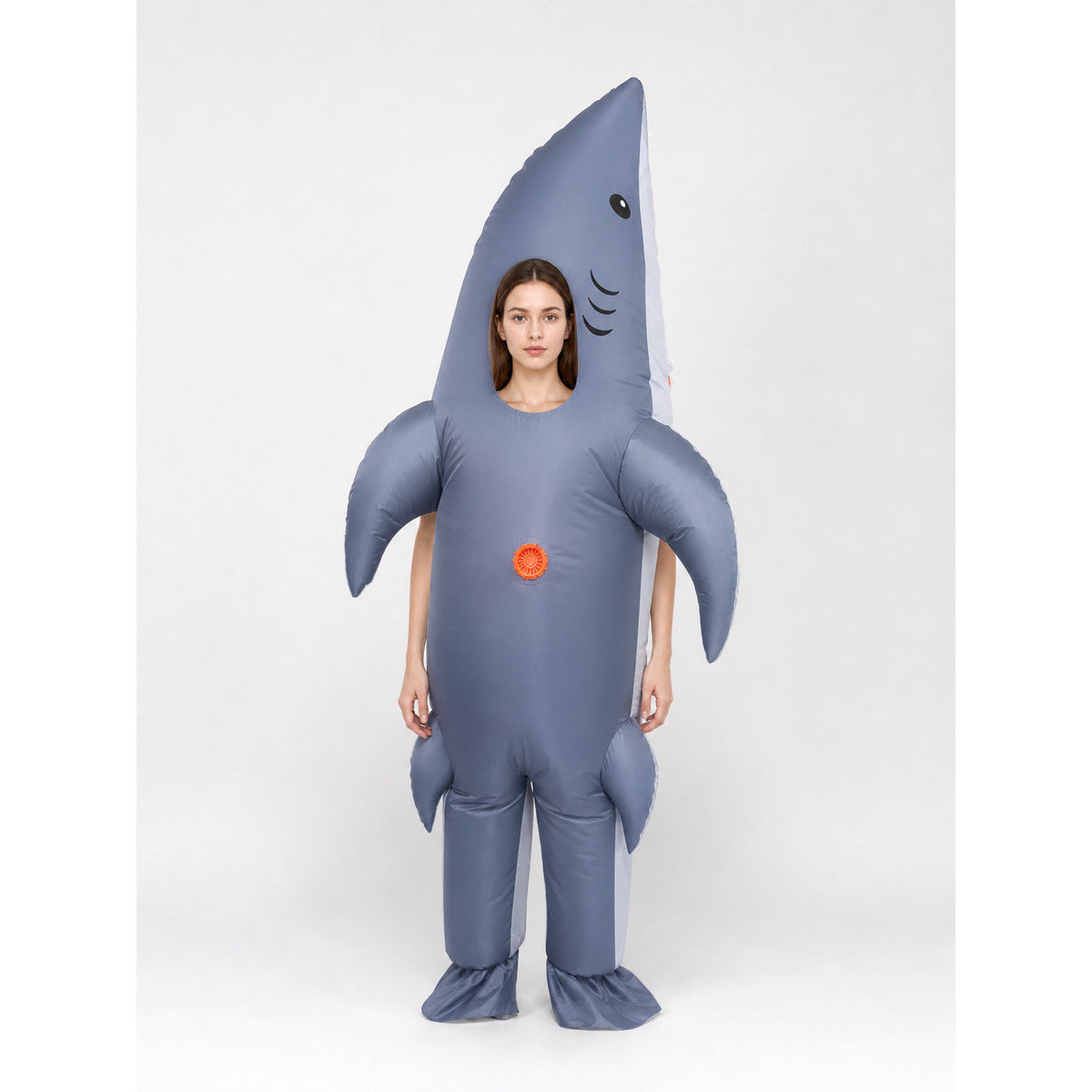 Inflatable shark costume, gray, one size on-model view