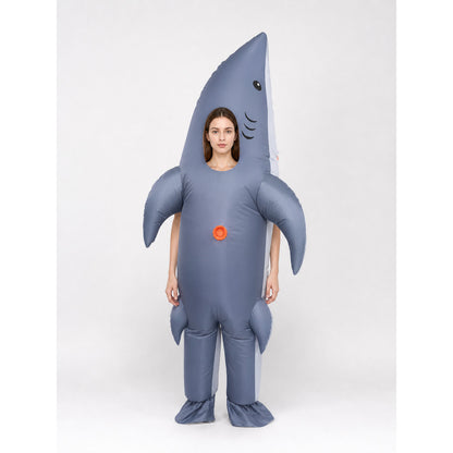 Inflatable shark costume, gray, one size on-model view