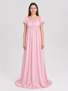 Pink Long Bridgerton Ball Gown with Puff Sleeves