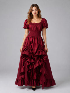 Long Burgundy Dress with a Square Neckline