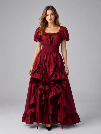 Long Burgundy Dress with a Square Neckline on-model view
