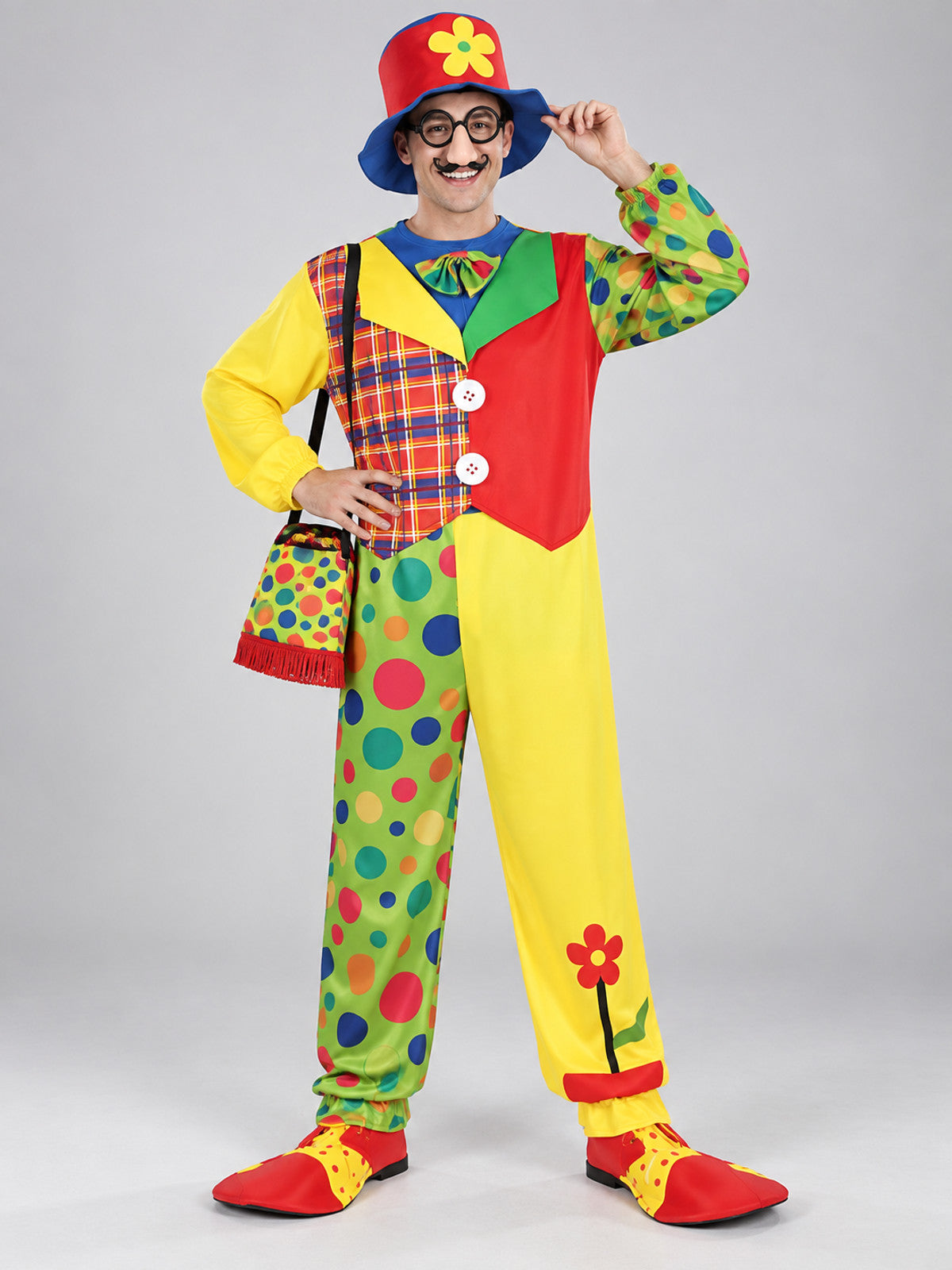 Adult Clown Costume with Hat and Bow Tie