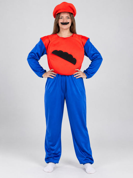 Super Mario Costume: Jumpsuit, Hat, Mustache