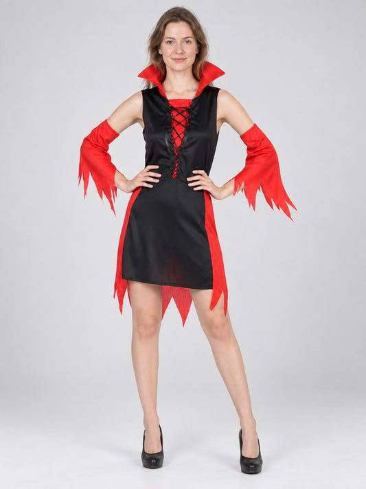 Vampire costume with a high red collar