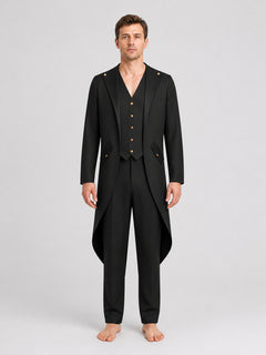 Black Tailcoat with Gold-Tone Buttons for Cosplay