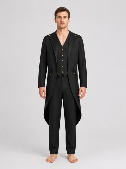 Black Tailcoat with Gold-Tone Buttons for Cosplay on-model view