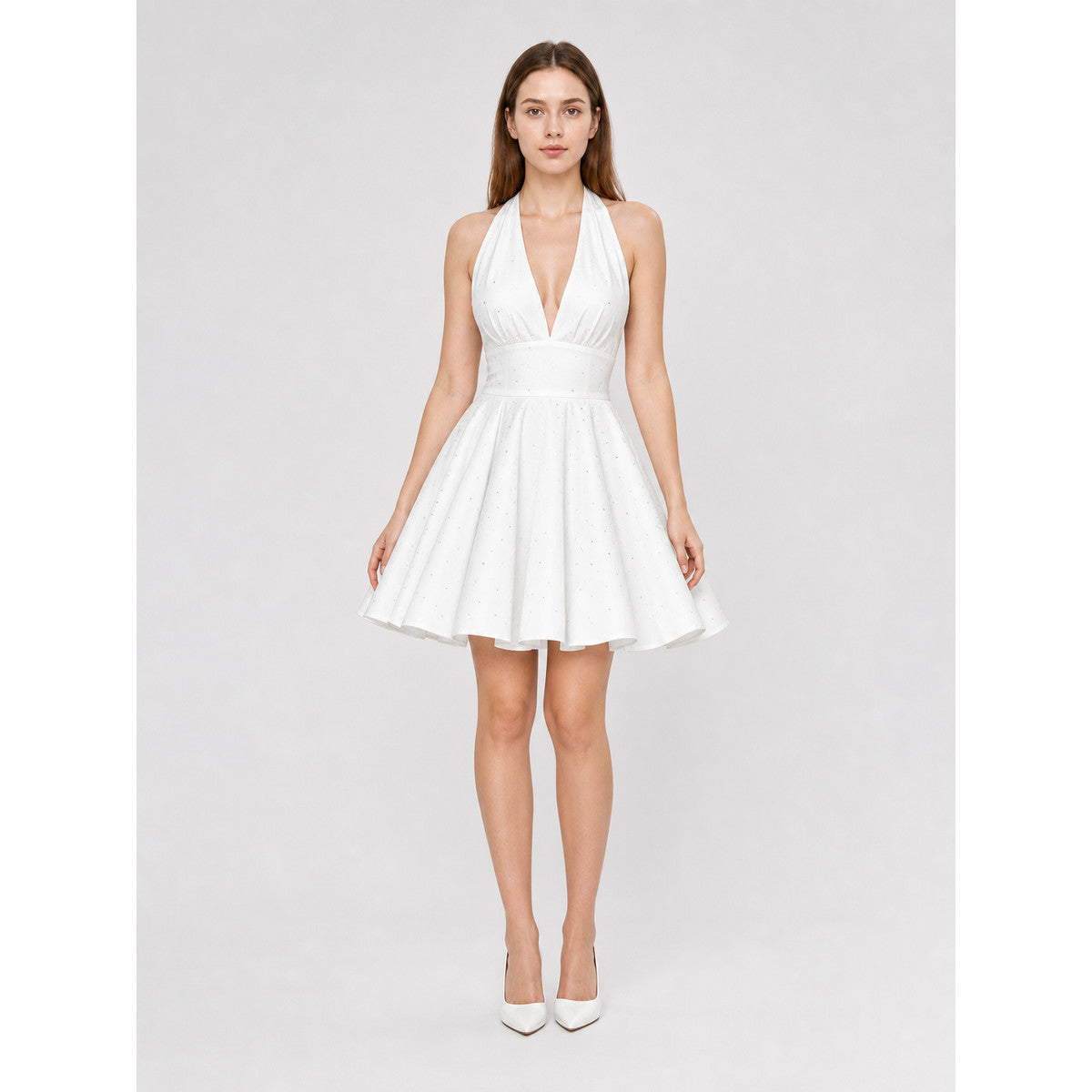 Marilyn Monroe-style dress for masquerade, white front view