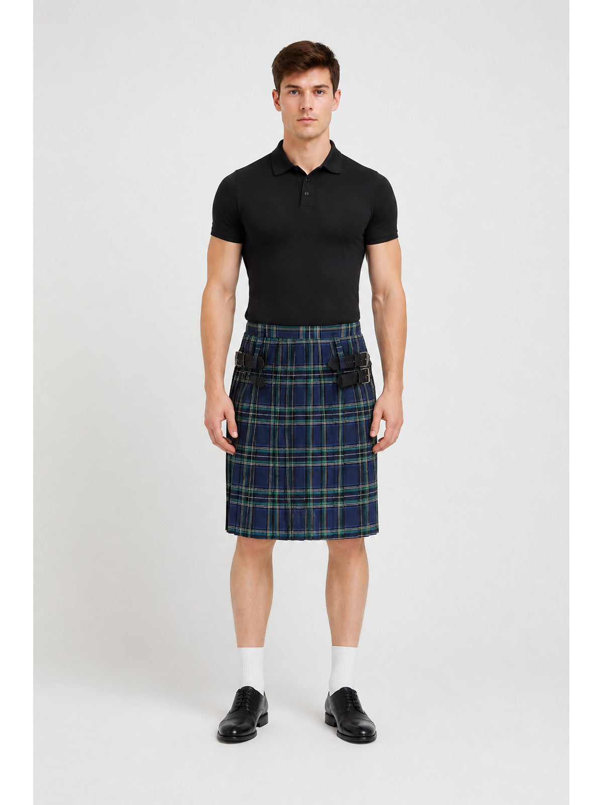 Pleated Plaid Skirt with Straps and Buckles
