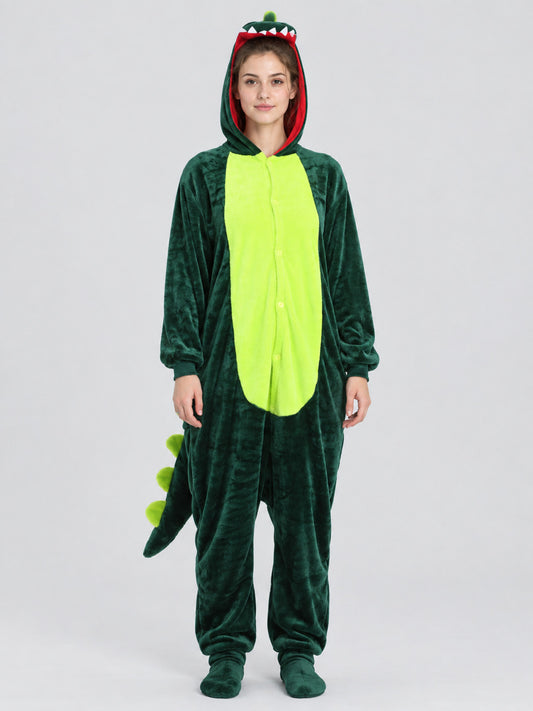 Flannel Dinosaur Kigurumi Hooded Jumpsuit