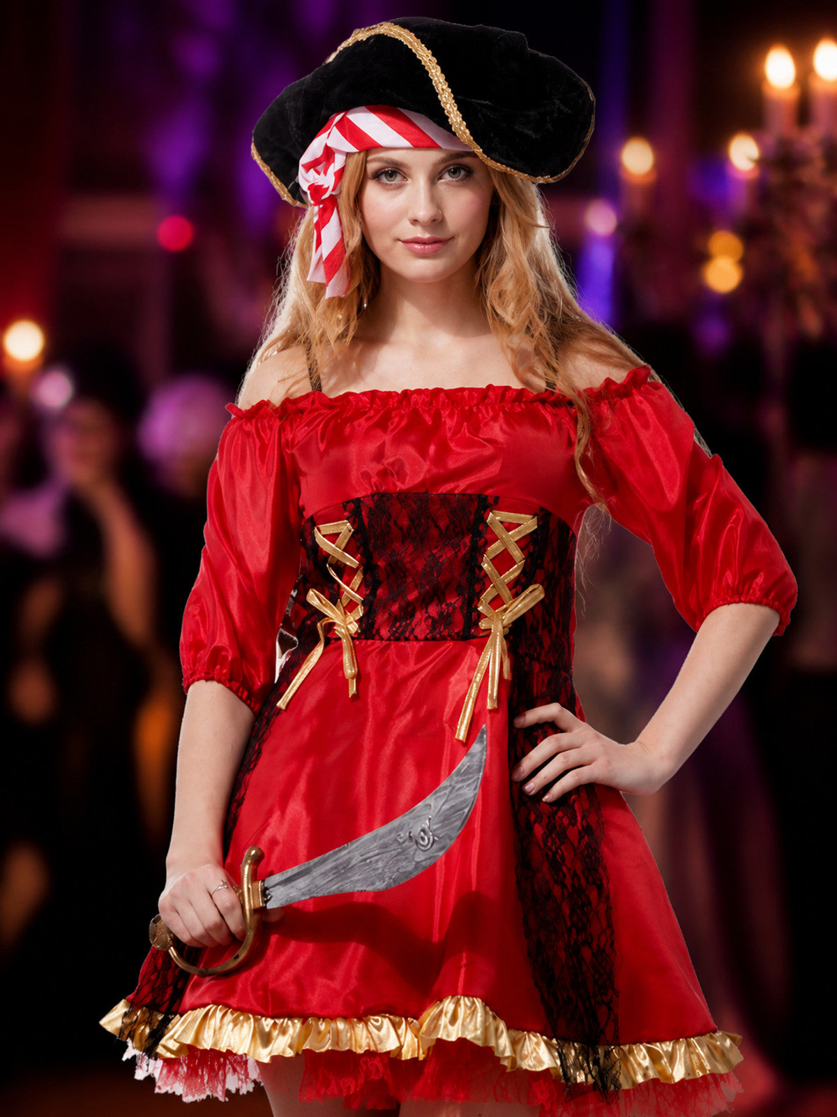 Halloween Pirate Costume with Corset and Skirt on-model view