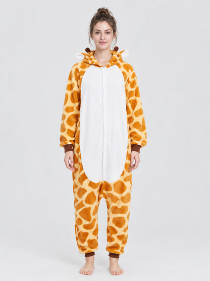 Fleece Giraffe Hooded One-Piece Pajamas