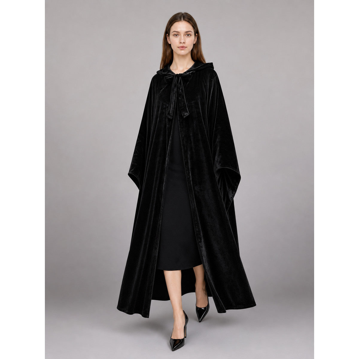 Long Black Hooded Costume Cloak