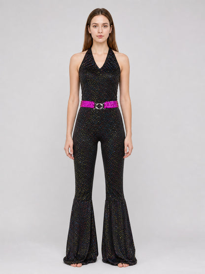 Sequined Jumpsuit with Flared Pants on-model view