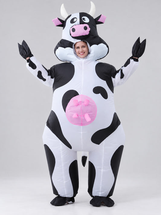Inflatable Cow Costume with Horns and Pink Details